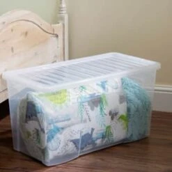 B&M Large Storage Box With Lid 110L - Clear -Home Furnishings Store 284861 110l storage box with lid clear 4