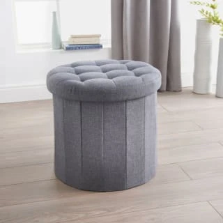B&M Round Storage Ottoman - Grey 2 B&M Round Storage Ottoman - Grey