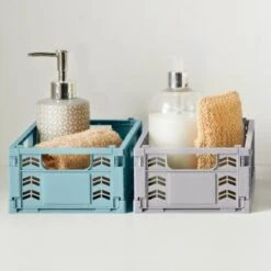 Mini Stacking Fold Flat Crate 22.2 X 15 X 8.7cm - Teal -Home Furnishings Store 384980 384981 384982 home essebtials mini stacking fold flat crate main 3