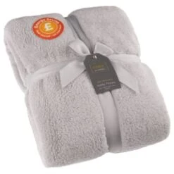 B&M Cosy At Home Silver Teddy Throw