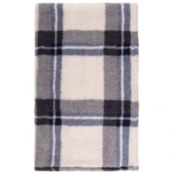 Simply Everyday Check Sherpa Throw - Navy -Home Furnishings Store 388694 navy check sherpa throw 2