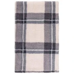 Simply Everyday Check Sherpa Throw - Grey -Home Furnishings Store 388697 grey check sherpa throw 2