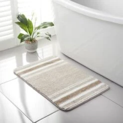Stripe Memory Foam Bath Mat 50 X 80cm - Neutral