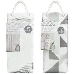 B&M Metallic Printed Shower Curtain - Silver Leaves -Home Furnishings Store 390584 printed shower curtain group