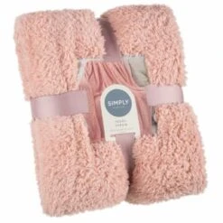 B&M Simply Two Tone Teddy Throw - Blush